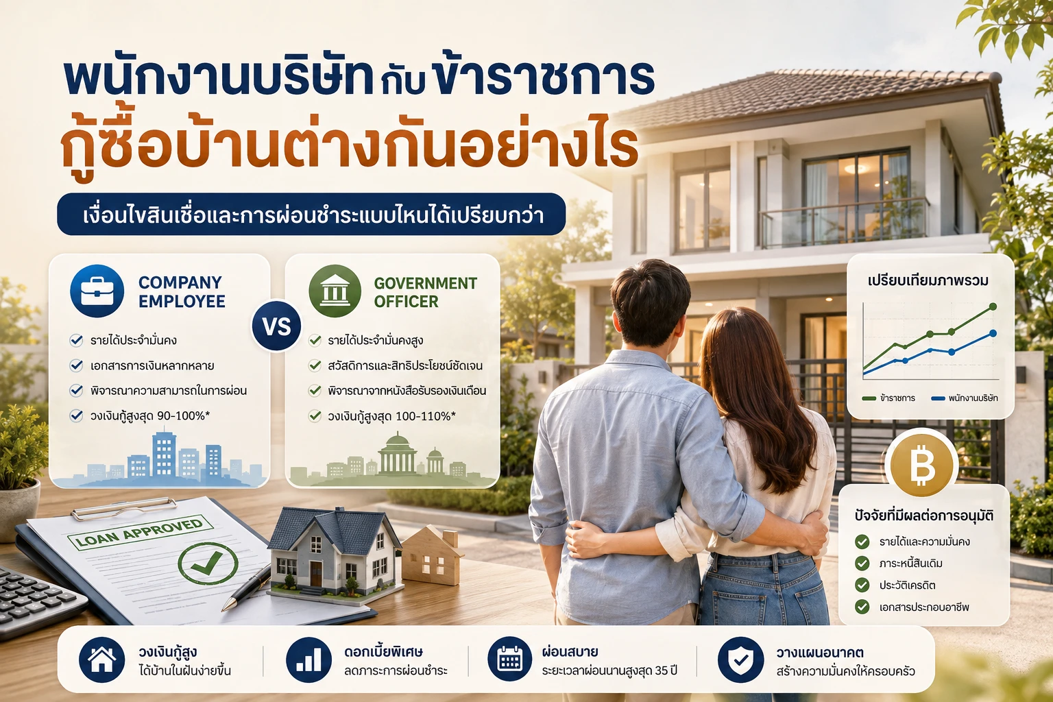 พนักงานบริษัทกับข้าราชการกู้ซื้อบ้านต่างกันอย่างไร เงื่อนไขสินเชื่อและการผ่อนชำระแบบไหนได้เปรียบกว่า